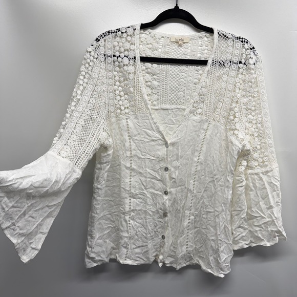 LA MIEL Tops - White Crochet Lace Bell Sleeve Top Medium Cottagecore Fairycore Boho Festival
